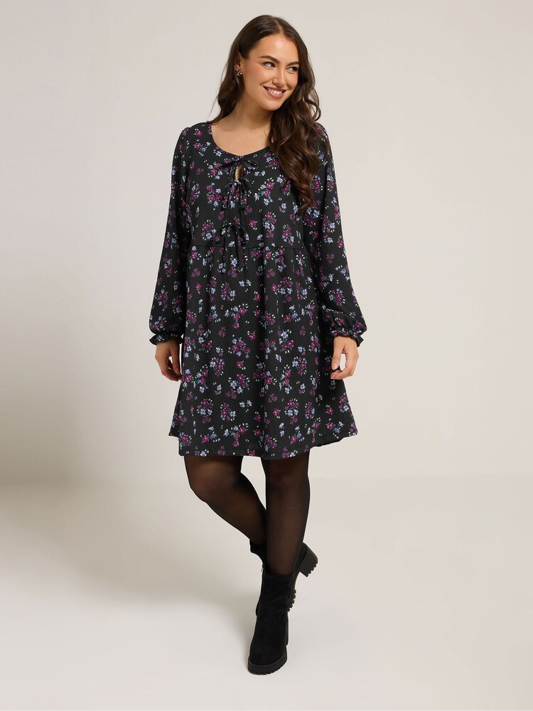Yours Curve Purple Textured Peplum Tie Front Dress - Image 2 of 5