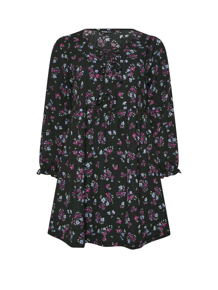 Yours Curve Purple Textured Peplum Tie Front Dress - Image 5 of 5