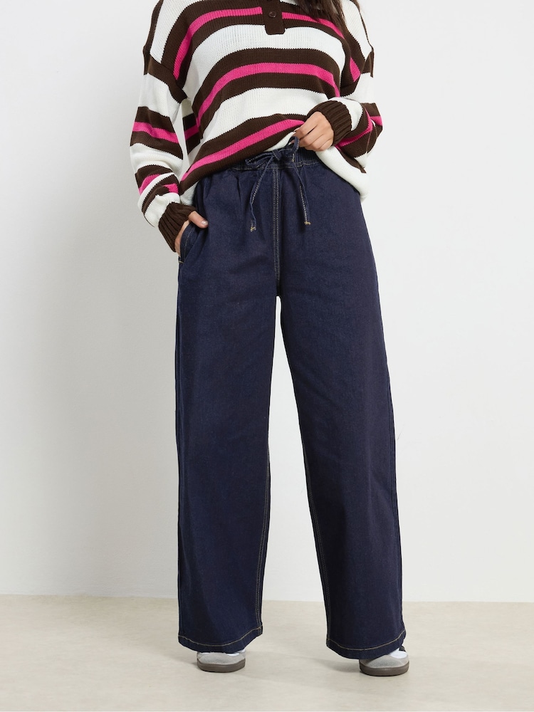 PixieGirl Petite Blue Pull On Wide Leg Jeans - Image 2 of 5 PixieGirl Petite Blue Pull On Wide Leg Jeans - Image 2 of 5