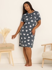 Yours Curve Grey Soft Touch Heart Placket Nightdress - Image 1 of 5