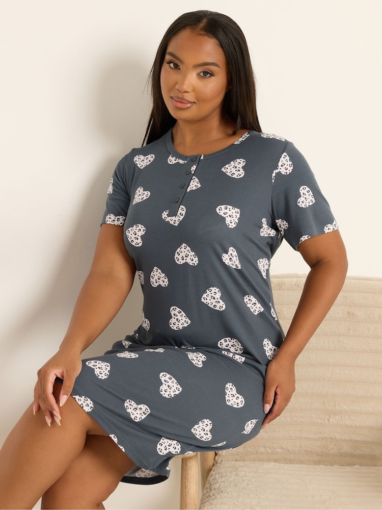 Yours Curve Grey Soft Touch Heart Placket Nightdress - Image 2 of 5