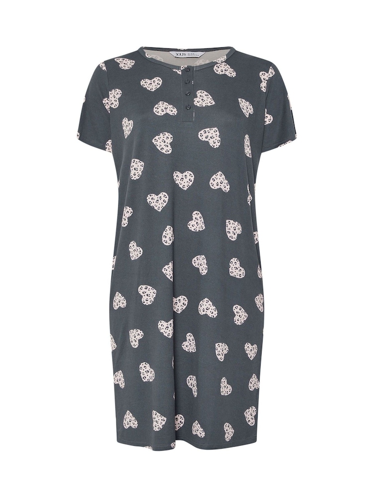 Yours Curve Grey Soft Touch Heart Placket Nightdress - Image 5 of 5
