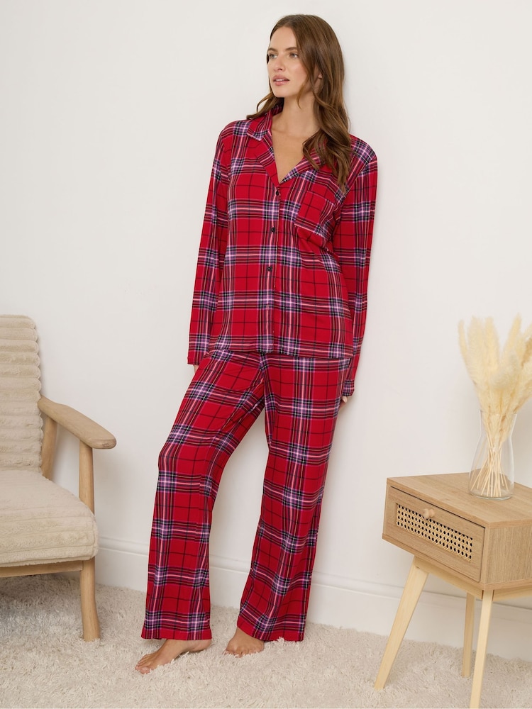 M&Co Red Soft Touch Check Pyjamas Set - Image 1 of 5 M&Co Red Soft Touch Check Pyjamas Set - Image 1 of 5