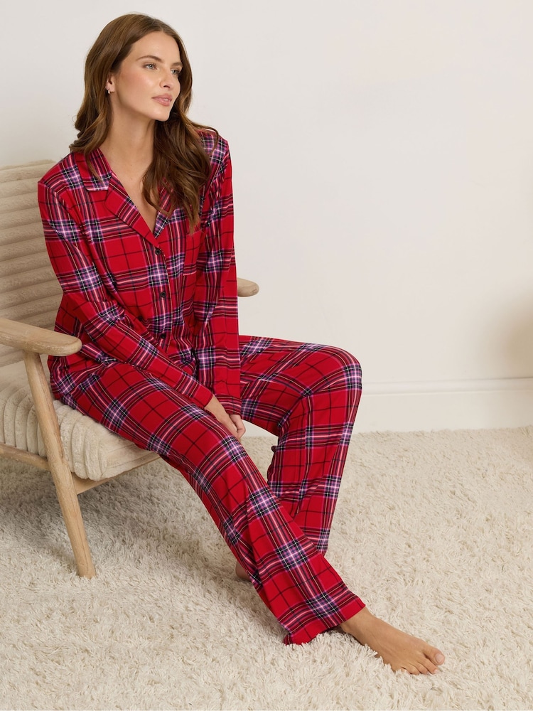 M&Co Red Soft Touch Check Pyjamas Set - Image 2 of 5 M&Co Red Soft Touch Check Pyjamas Set - Image 2 of 5