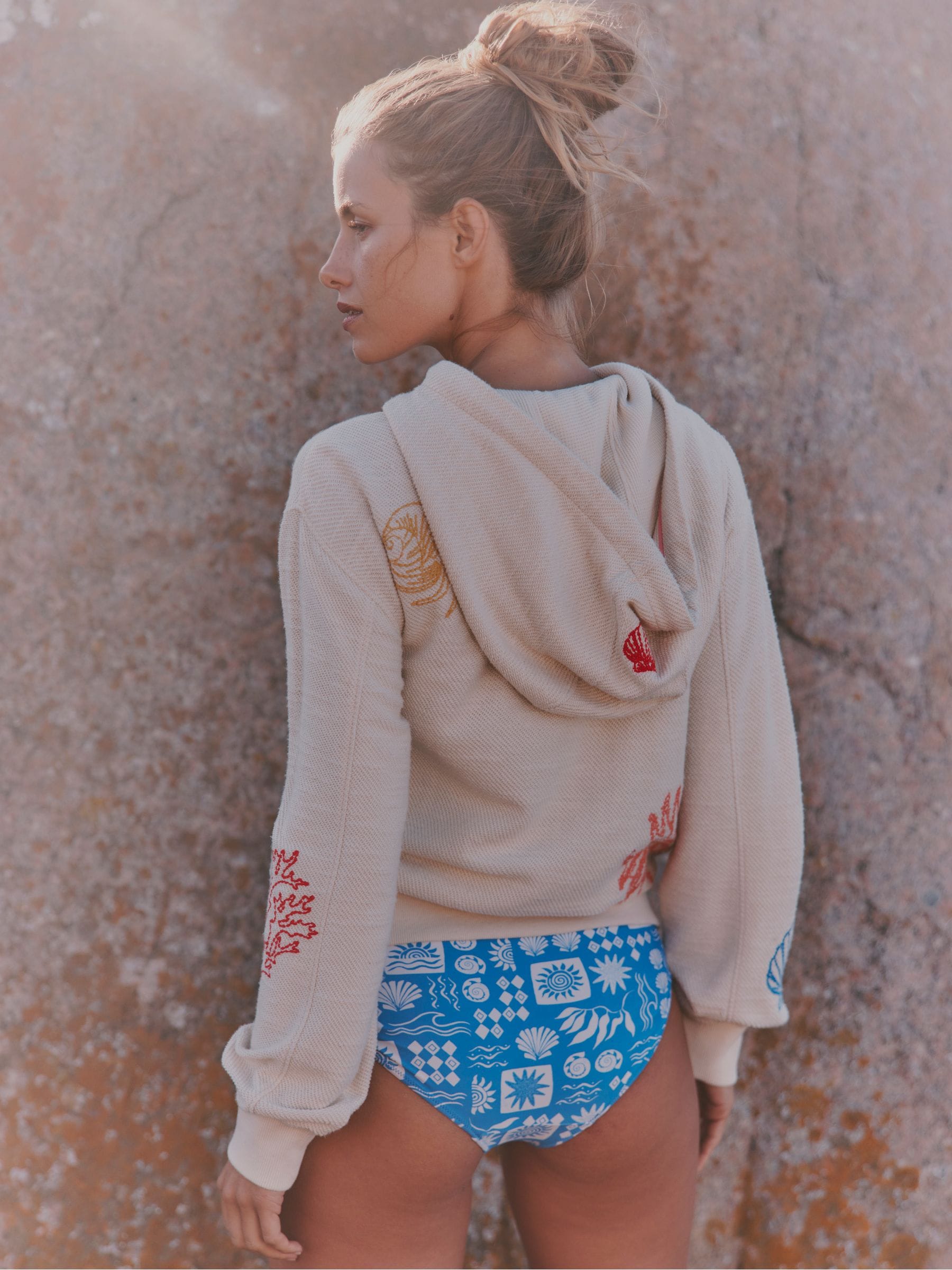 Buy FatFace Flora Ivory MCS Embroidered Zip Through Hoodie from