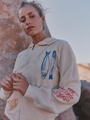 FatFace Flora Ivory MCS Embroidered Zip Through Hoodie - Image 5 of 6