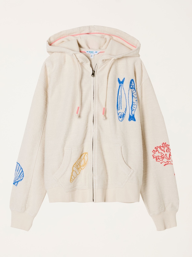 FatFace Flora Ivory MCS Embroidered Zip Through Hoodie - Image 6 of 6