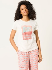 FatFace Natalie Ivory Sardines Jersey Pyjama Tee - Image 1 of 4