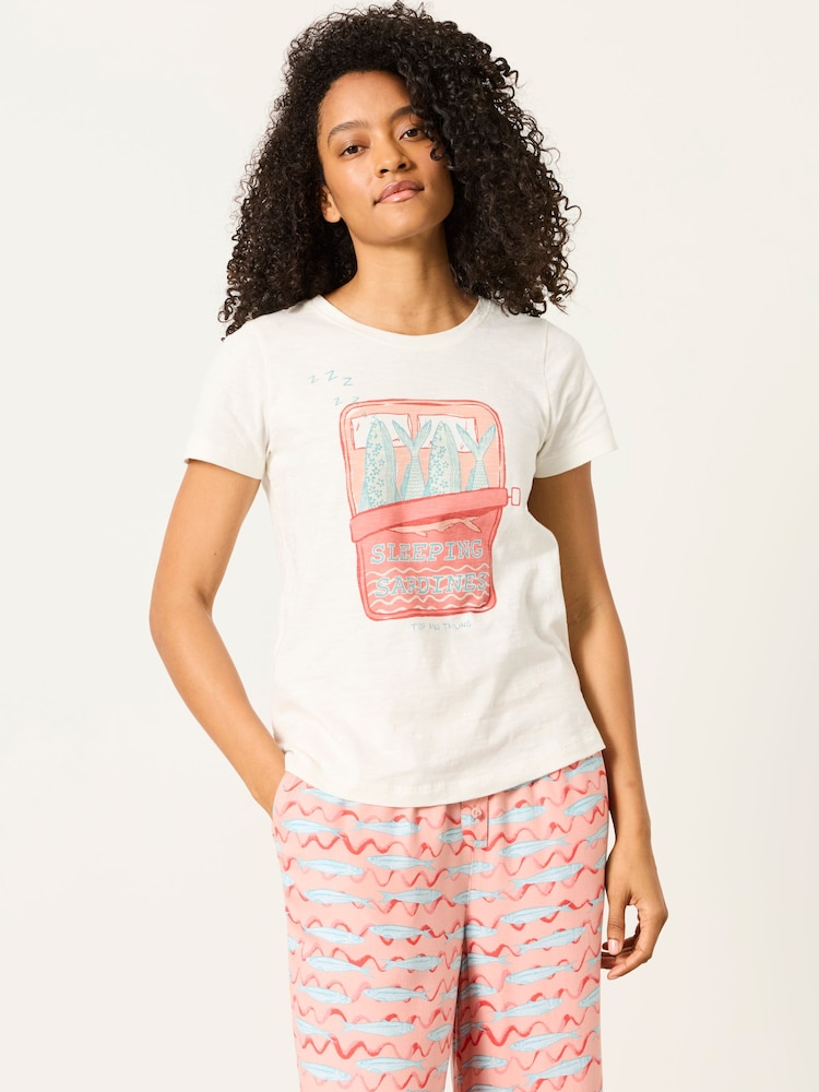 FatFace Natalie Ivory Sardines Jersey Pyjama Tee - Image 1 of 4