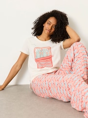 FatFace Natalie Ivory Sardines Jersey Pyjama Tee - Image 3 of 4