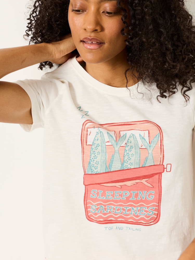 FatFace Natalie Ivory Sardines Jersey Pyjama Tee - Image 4 of 4