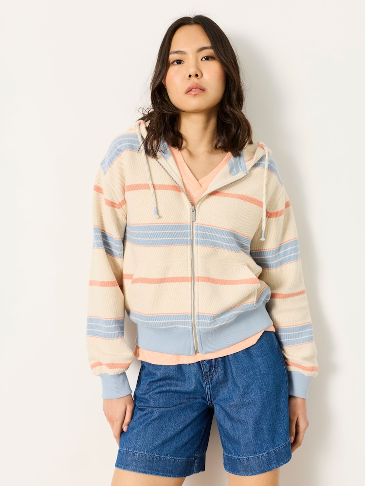 FatFace Flora Multi Textured Stripe Zip Through Hoodie - Image 1 of 6 FatFace Flora Multi Textured Stripe Zip Through Hoodie - Image 1 of 6
