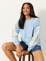 FatFace Alex Pale Blue Sleeve Detail Crew - Image 3 of 5