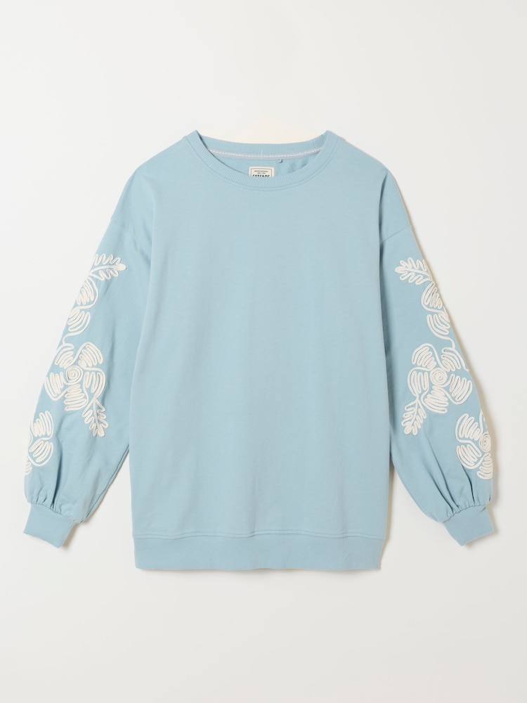 FatFace Alex Pale Blue Sleeve Detail Crew - Image 5 of 5