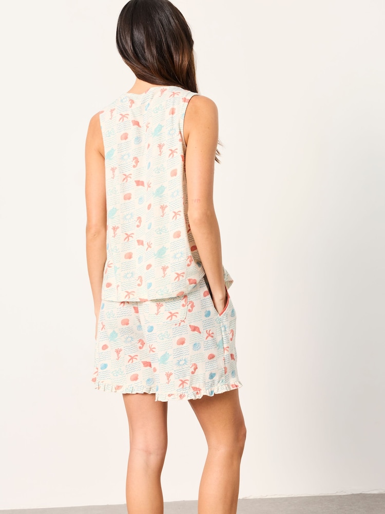 FatFace Ivory Sea Creature Linen Blend Pyjama Short Set - Image 2 of 5