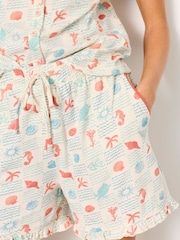 FatFace Ivory Sea Creature Linen Blend Pyjama Short Set - Image 3 of 5