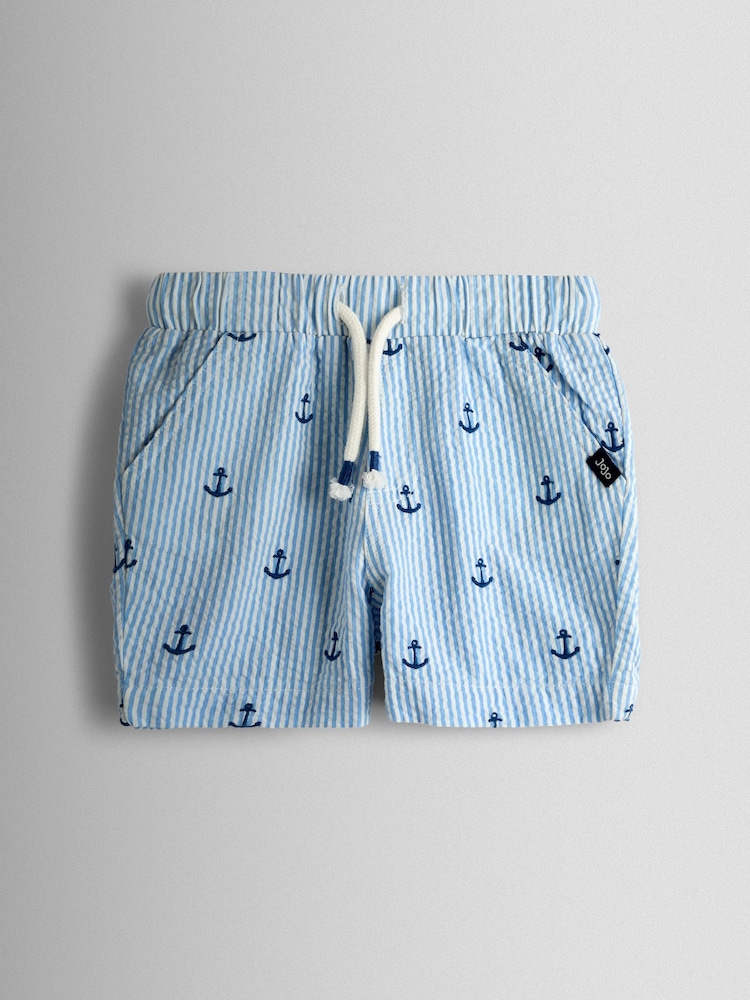 JoJo Maman Bébé Blue Embroidered Gingham Shorts - Image 1 of 3