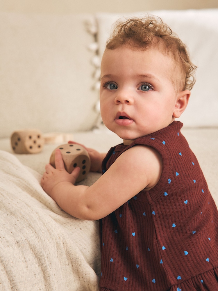 Chocolate Brown And Blue Spot Rib Baby Top And Wide Leg Trousers Set 2 Piece (0mths-2yrs) - Image 4 of 4 Chocolate Brown And Blue Spot Rib Baby Top And Wide Leg Trousers Set 2 Piece (0mths-2yrs) - Image 4 of 4