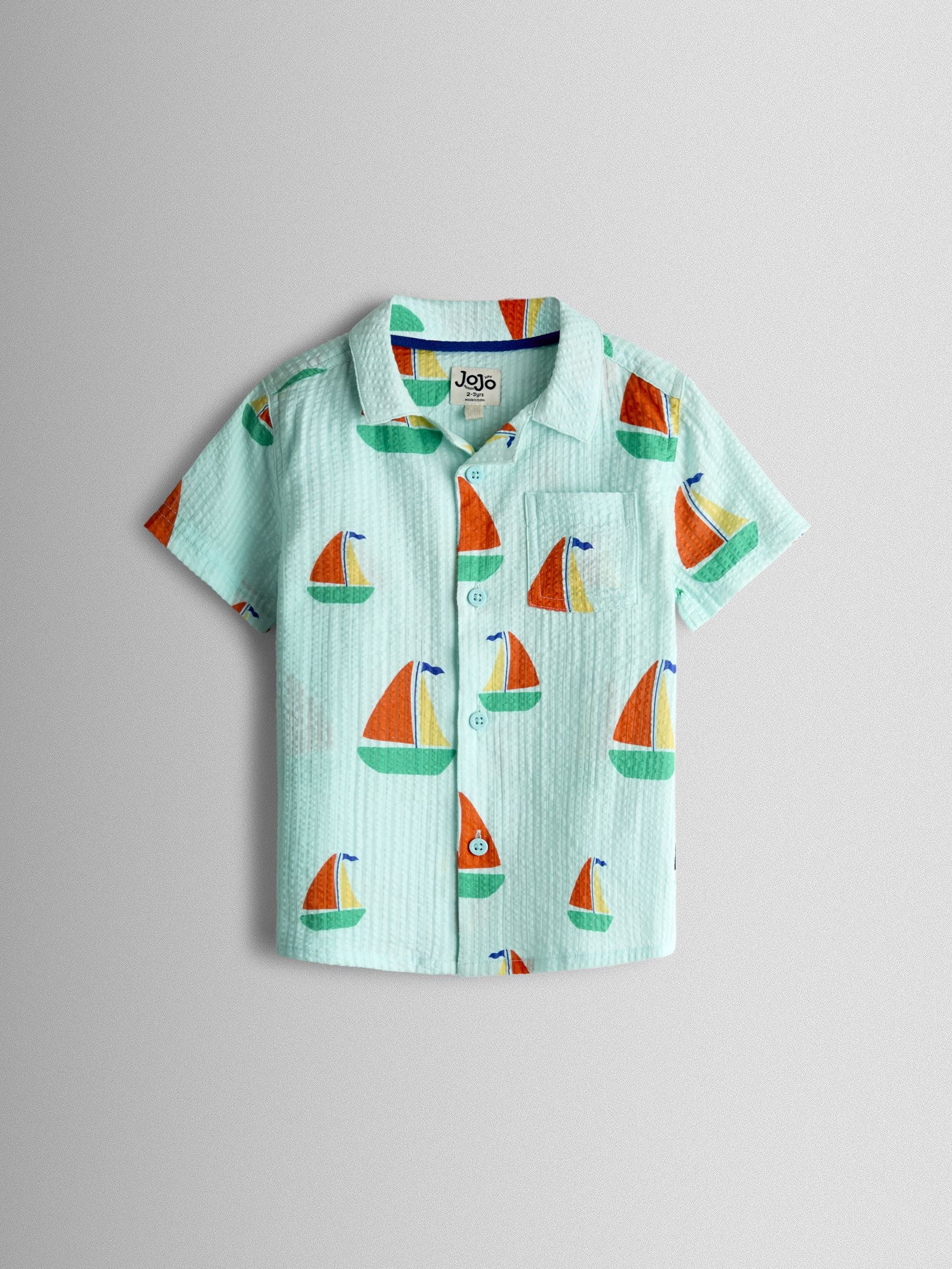 Jojo Maman Bébé Men's Blue Boat Print Shirt