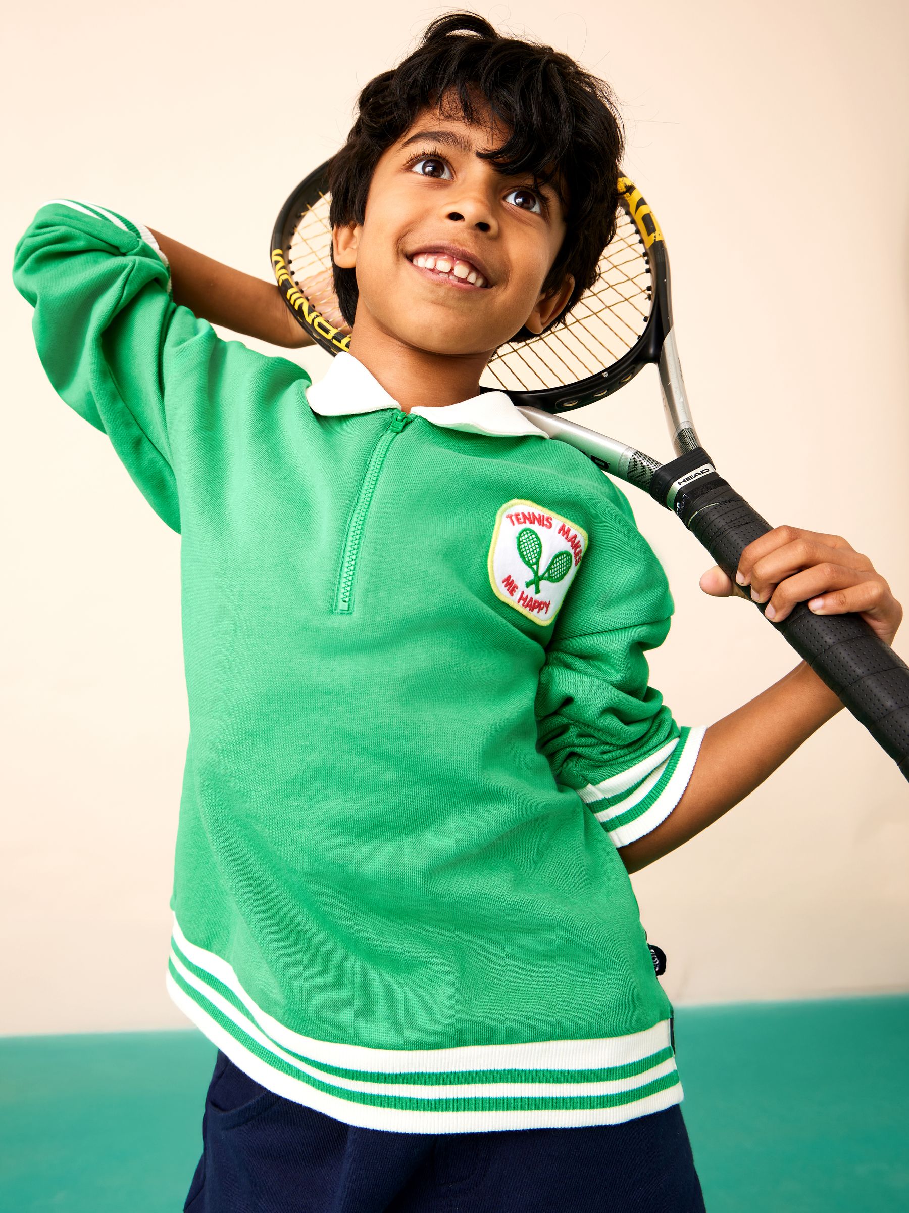 Jojo Maman Bébé Green Tennis Applique Half Zip Sweatshirt