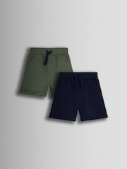 JoJo Maman Bébé Khaki Green & Navy Blue 2-Pack Jogger Shorts - Image 1 of 5