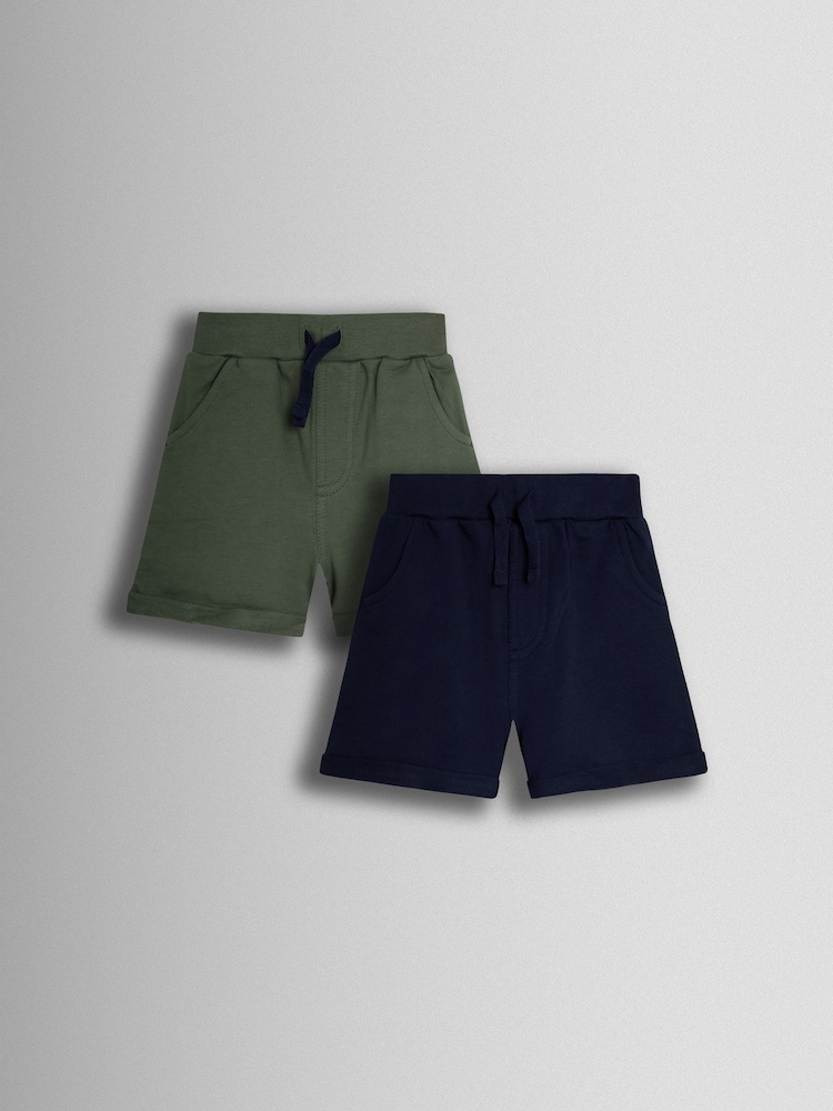 JoJo Maman Bébé Khaki Green & Navy Blue 2-Pack Jogger Shorts - Image 1 of 5