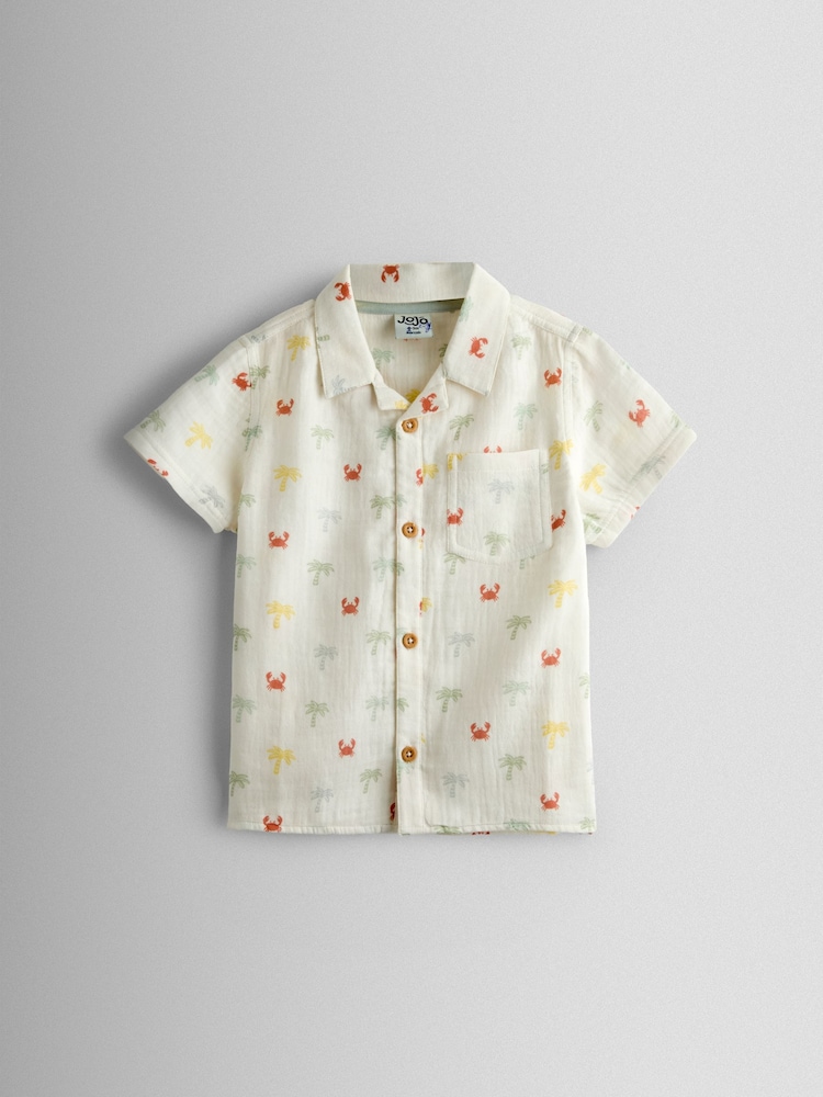 ナチュラル - JoJo Maman Bébé 刺繍入りチーズクロス素材ロンパース - 画像 1 / 4