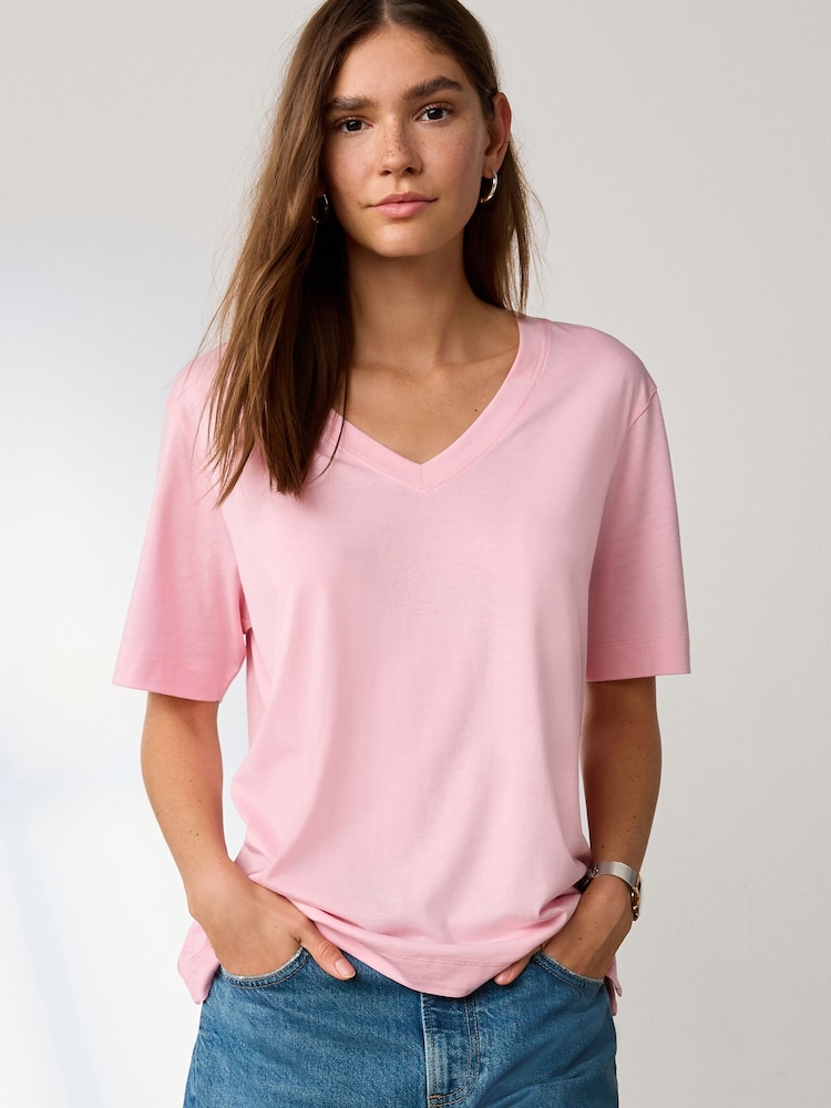 Pink Cotton Modal Slouch V-Neck T-Shirt - Image 1 of 2