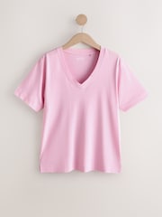 Pink Cotton Modal Slouch V-Neck T-Shirt - Image 3 of 5