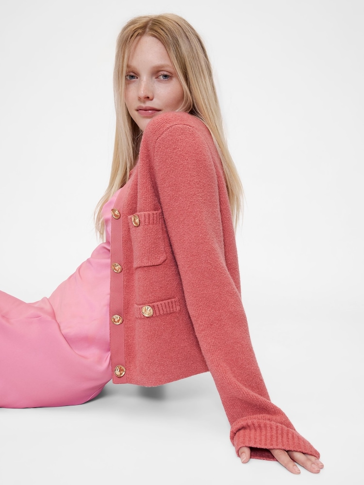 Gap Coral Pink Cropped Cardigan - Image 1 of 4 Gap Coral Pink Cropped Cardigan - Image 1 of 4