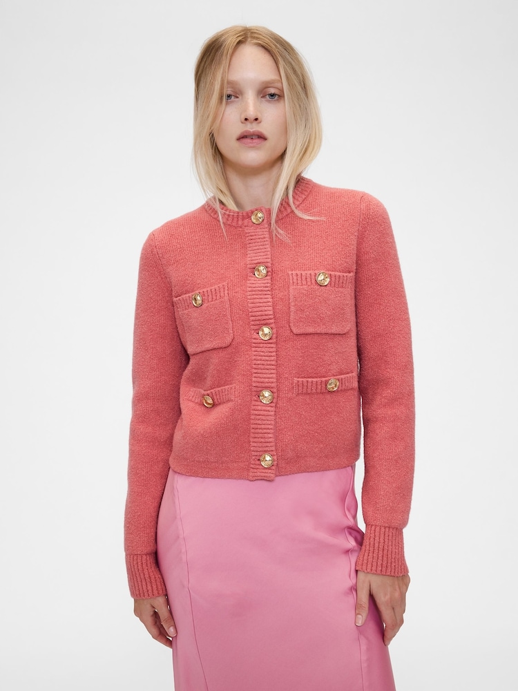 Gap Coral Pink Cropped Cardigan - Image 2 of 4 Gap Coral Pink Cropped Cardigan - Image 2 of 4