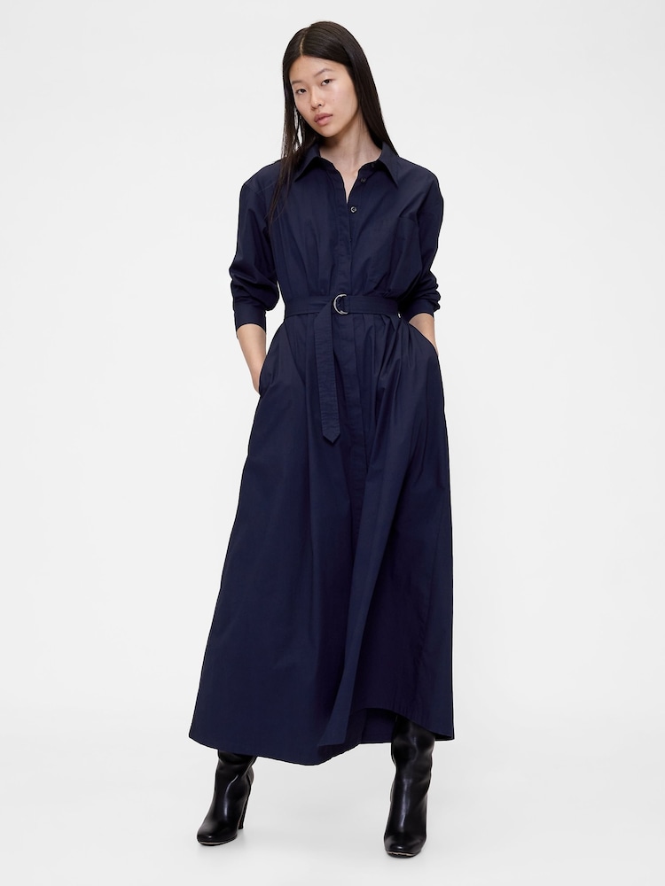 Gap GapStudio Navy Blue Poplin Belted Oversized Maxi Shirt Dress - Image 2 of 4 Gap GapStudio Navy Blue Poplin Belted Oversized Maxi Shirt Dress - Image 2 of 4