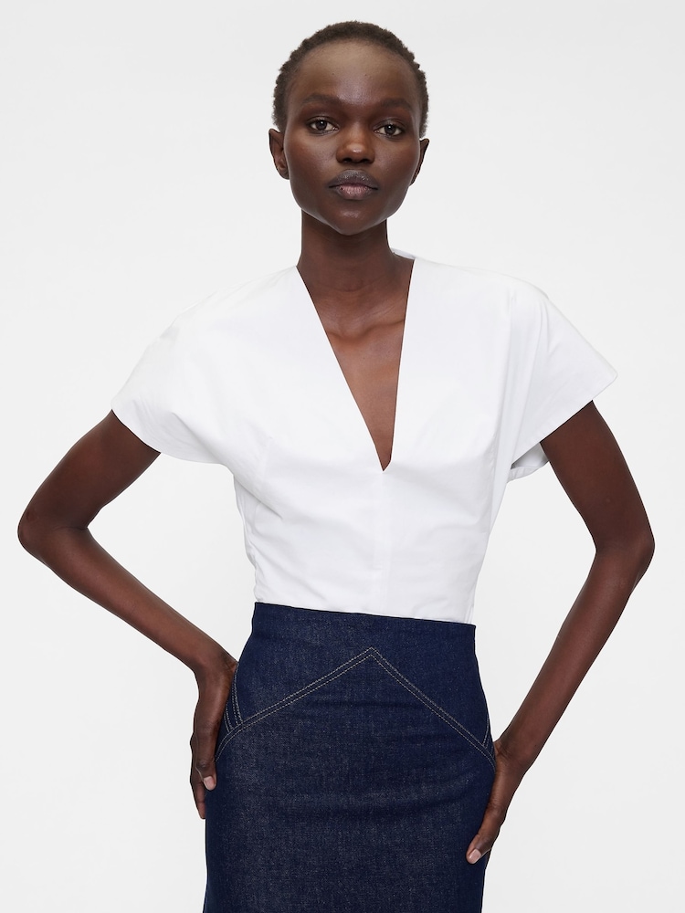 Gap GapStudio White Poplin Bodysuit - Image 1 of 7 Gap GapStudio White Poplin Bodysuit - Image 1 of 7