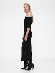 GapStudio Black Jersey Off-Shoulder Midi Dress - Image 3 of 5
