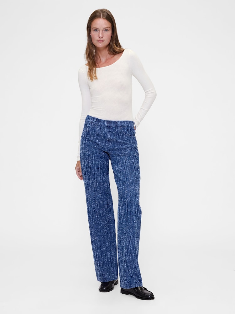 Gap GapStudio White Pointelle Long Sleeve Poplin Bodysuit - Image 2 of 6 Gap GapStudio White Pointelle Long Sleeve Poplin Bodysuit - Image 2 of 6