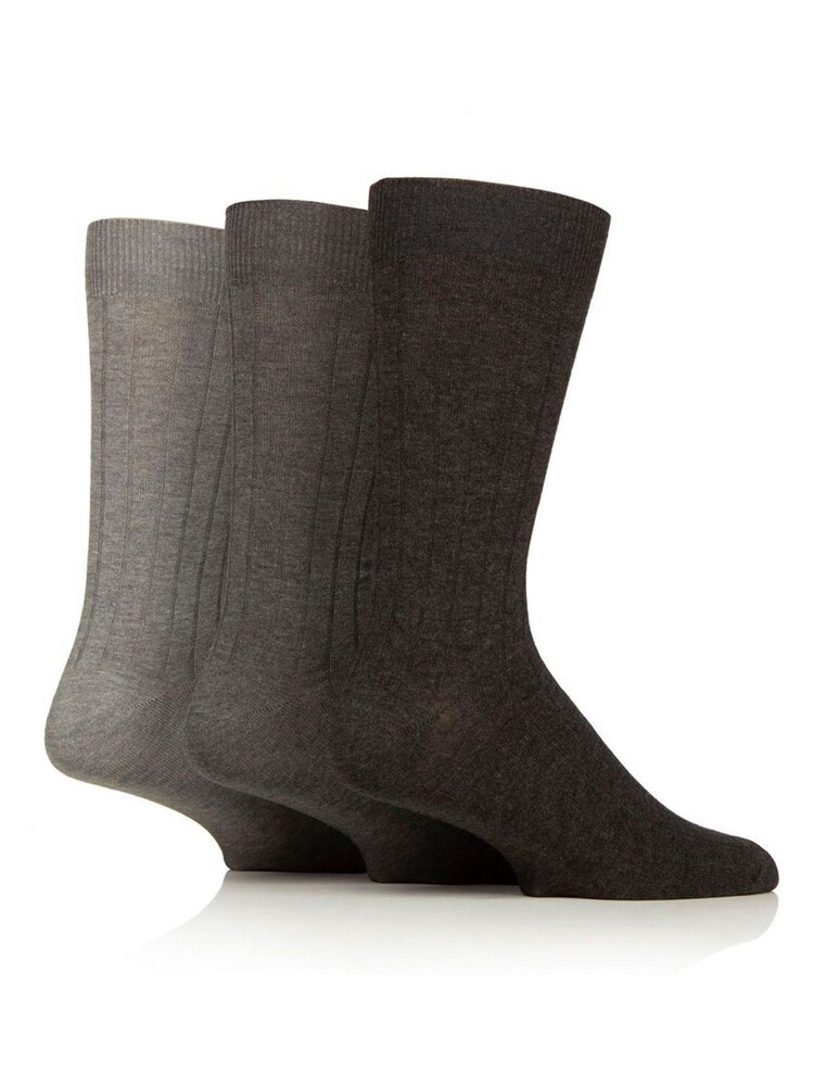 Glenmuir Grey Classic Rib Crew Socks 3 pack - Image 1 of 4