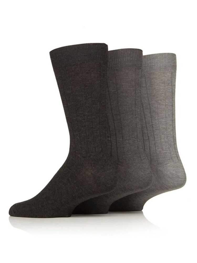 Glenmuir Grey Classic Rib Crew Socks 3 pack - Image 2 of 4