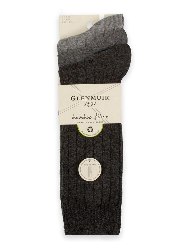 Glenmuir Grey Classic Rib Crew Socks 3 pack - Image 4 of 4