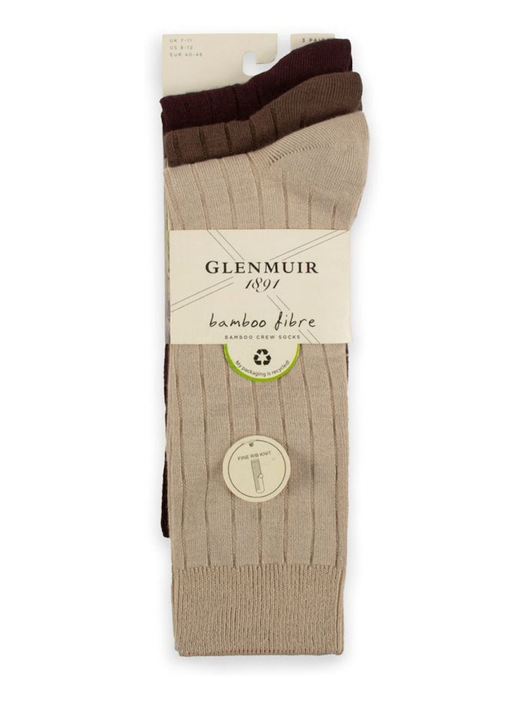 Glenmuir Natural Classic Rib Crew Socks 3 pack - Image 4 of 4