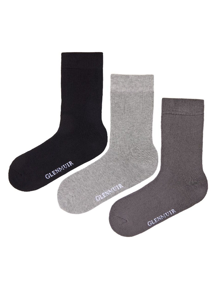 Glenmuir Grey Full Cushioned Crew Socks 3 pack - Image 1 of 7