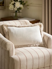 Mid Natural 40 x 59cm Chunky Fringe Velvet Chenille Cushion - Image 1 of 4