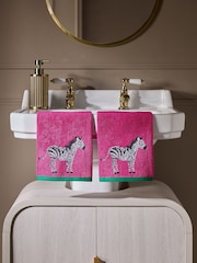 Set of 2 Pink Zebra Cotton Face Cloths - Image 1 of 2