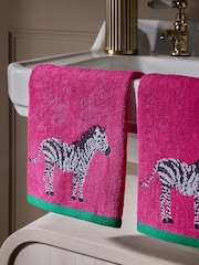 Set of 2 Pink Zebra Cotton Face Cloths - Image 2 of 2