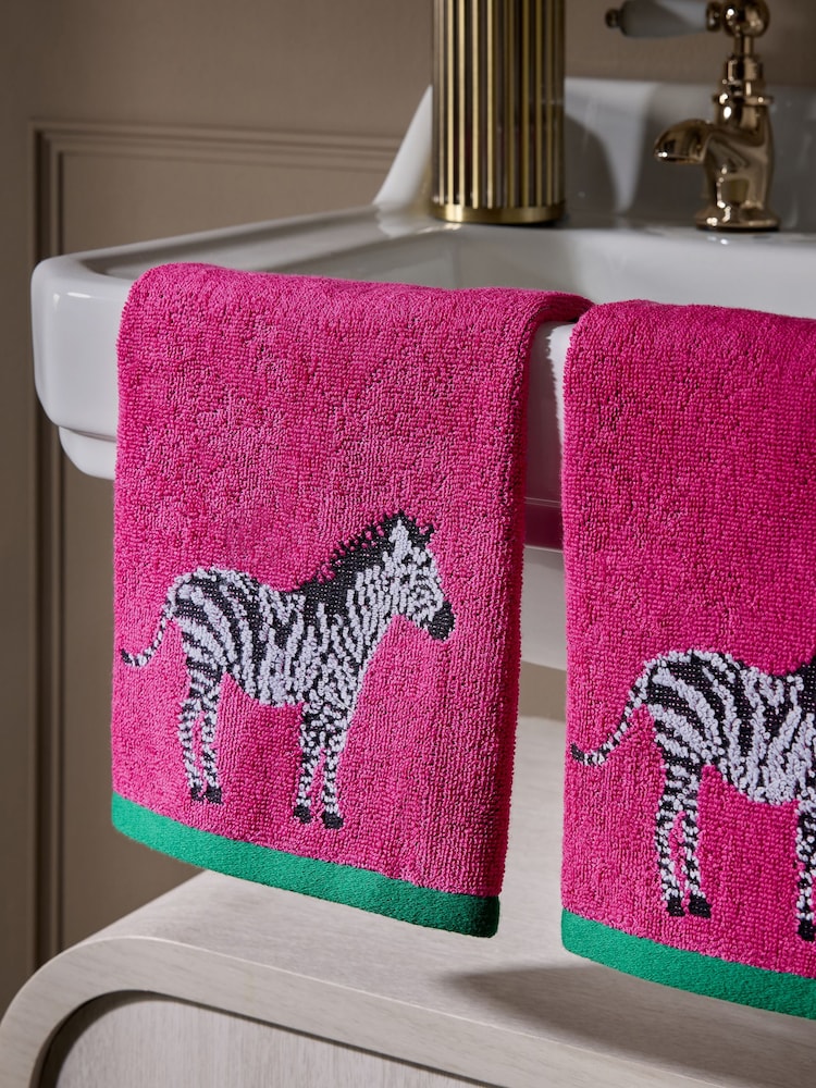 Set of 2 Pink Zebra Cotton Face Cloths - Image 2 of 2