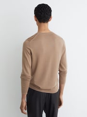 Reiss Camel Brown Earl Merino Wool V-Neck Jumper - Image 5 of 6