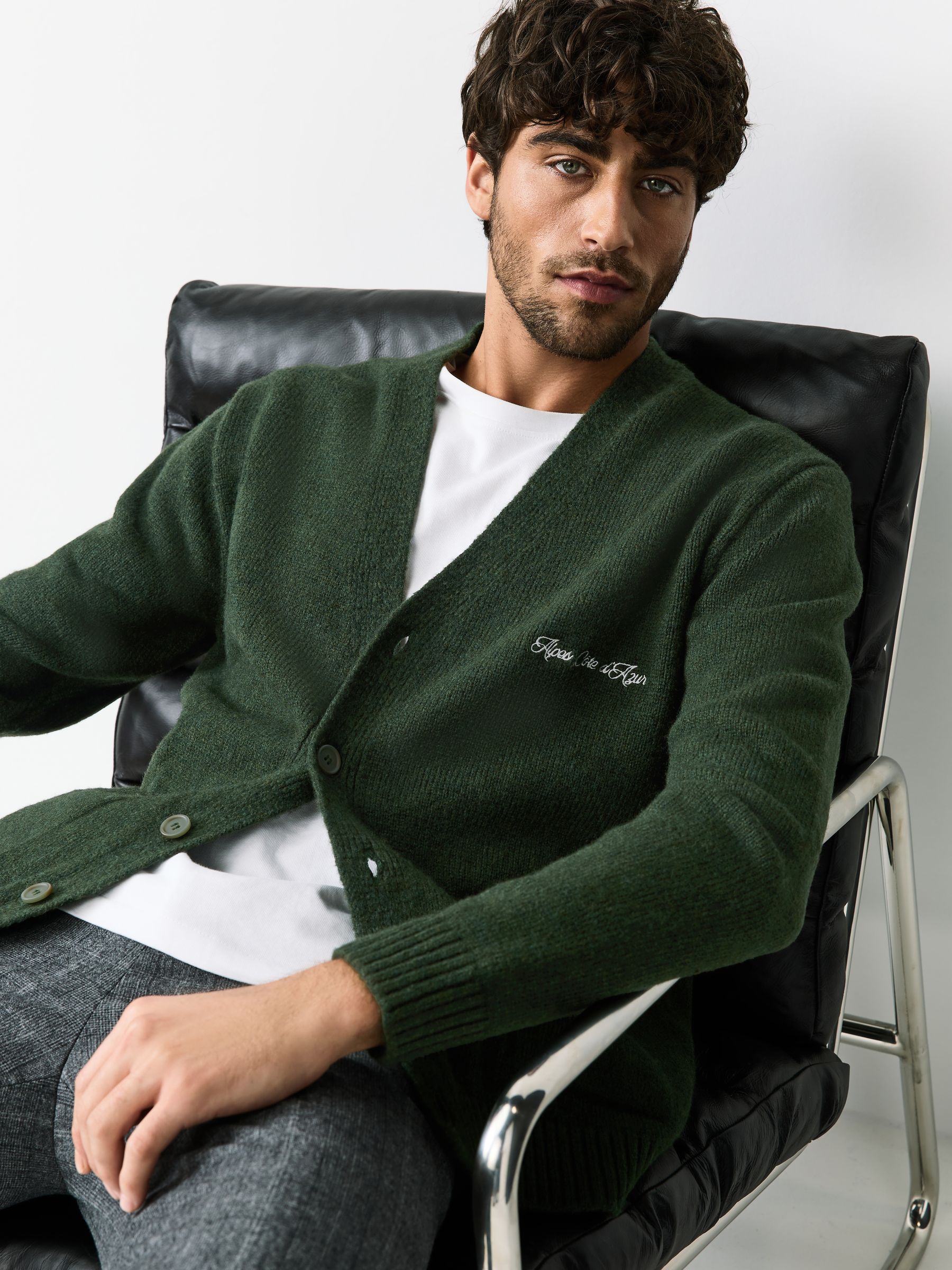 Buy Green Regular Fit Embroidered Chest Motif Cardigan from Next USA
