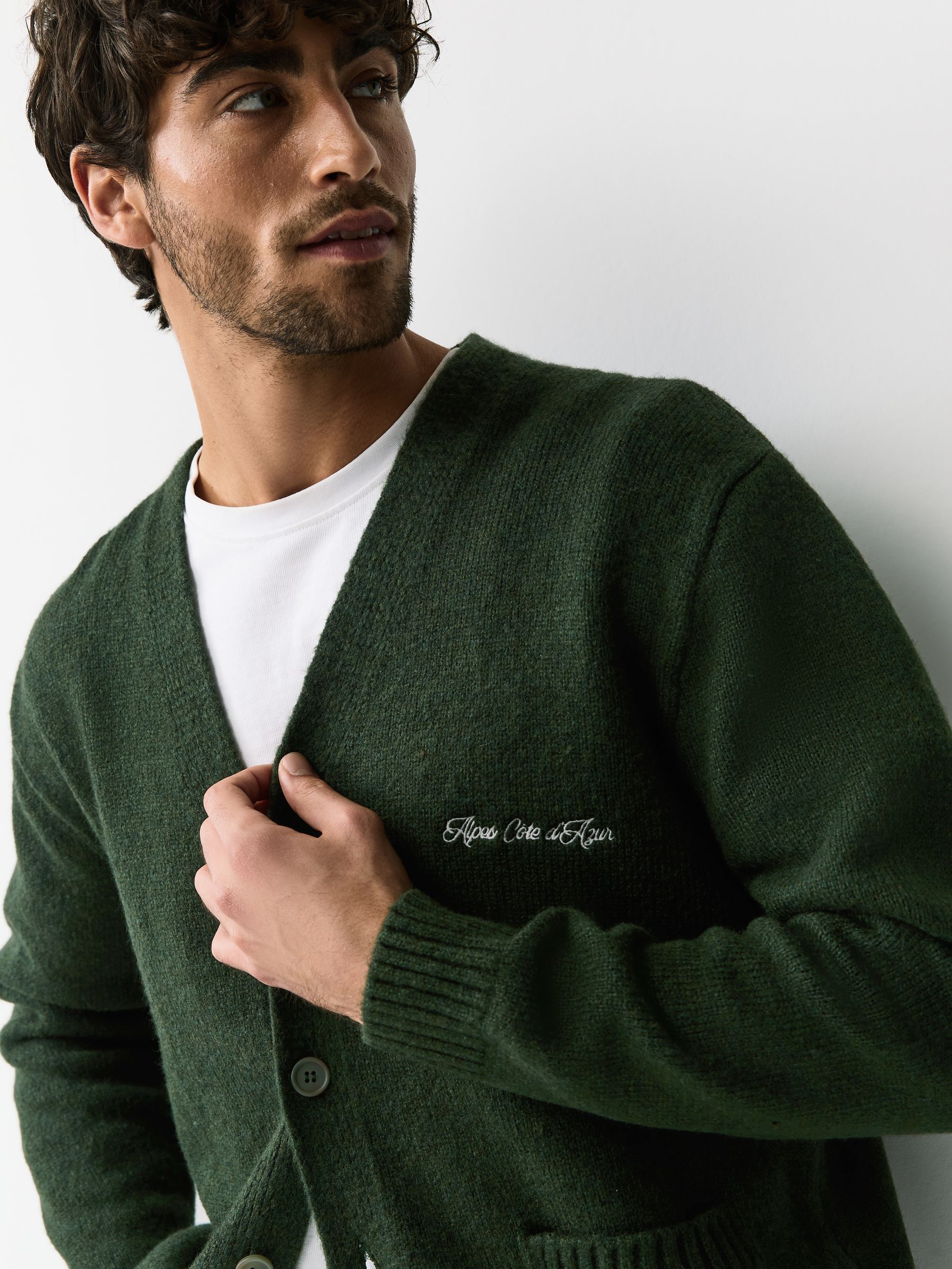 Buy Green Regular Fit Embroidered Chest Motif Cardigan from Next USA