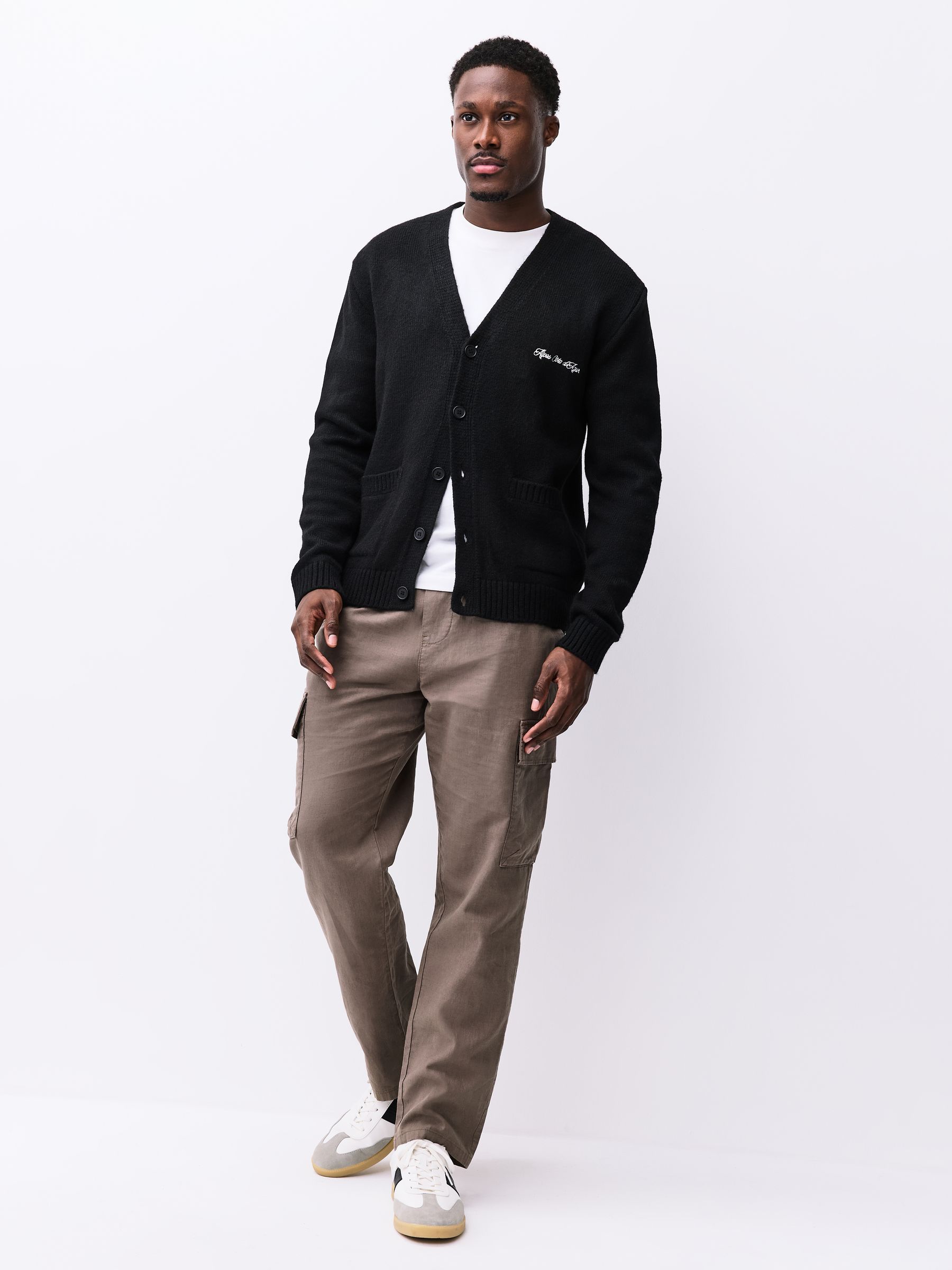 Buy Black Regular Fit Embroidered Chest Motif Cardigan from the