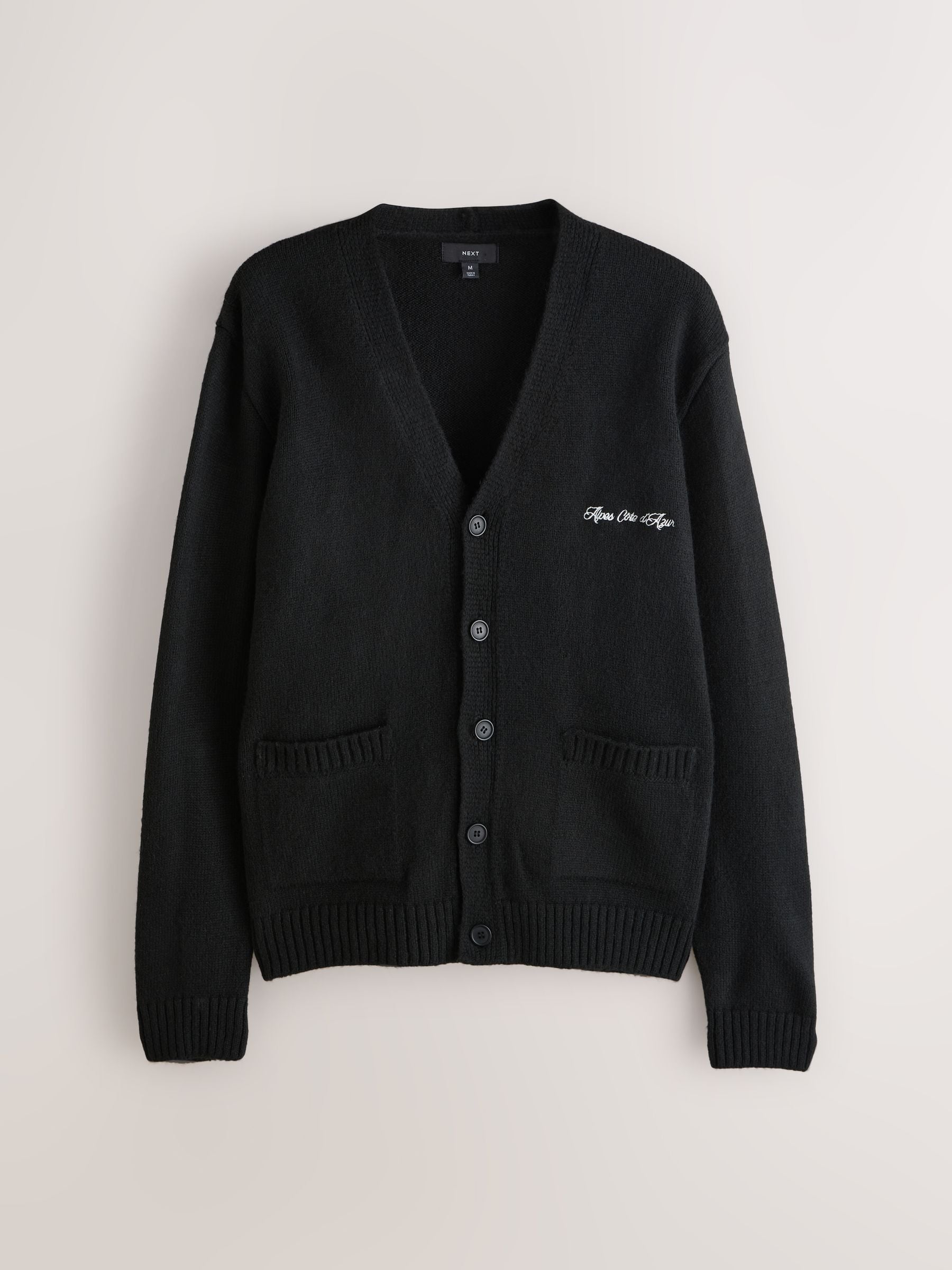 Buy Black Regular Fit Embroidered Chest Motif Cardigan from the