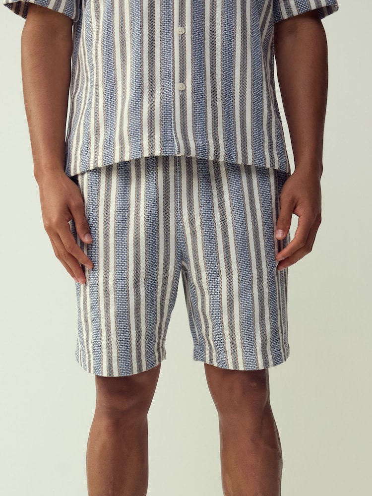 Blue/Ecru Textured Stripe Shorts - Image 1 of 5
